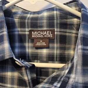 Michael Kors Classic Fit Mens M Long Sleeve Button Up Dress Shirt Blue Checker